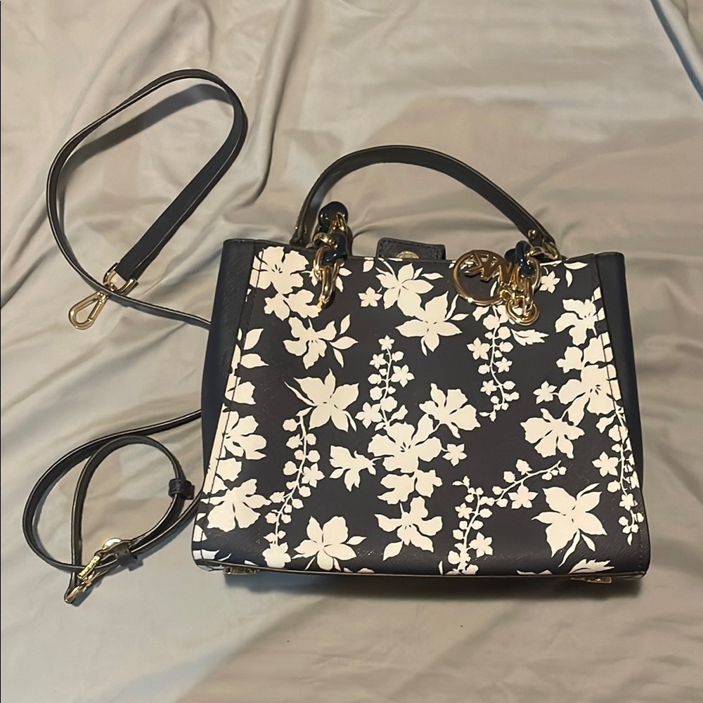 Floral Navy and White Designer Handbag